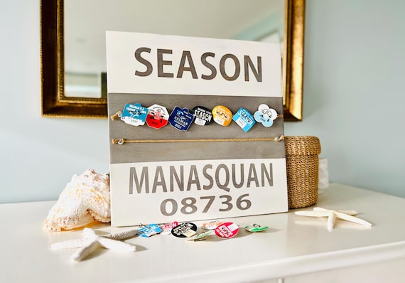 Beach Badge Holder Sign, Beach Tag Display, Jersey Shore, Beach Badge Collection, NJ Beach Towns, Down The Shore, Jersey Girl, Shore Towns