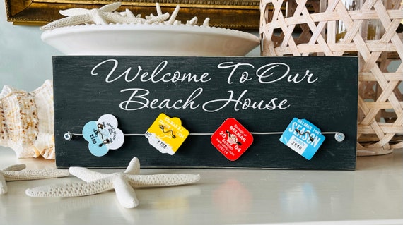 Custom Beach Badge Collection Display, Beach House Sign, Beach Tag Holder, Cause Down The Shore Everything's Alright, NJ Gift, Shore House