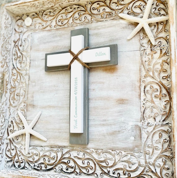 Bless This House, Bless Our Home, Custom Wood Wall Cross, Personalized Cross, Baptism Cross, First Communion Cross, Confirmation Gift, Beach