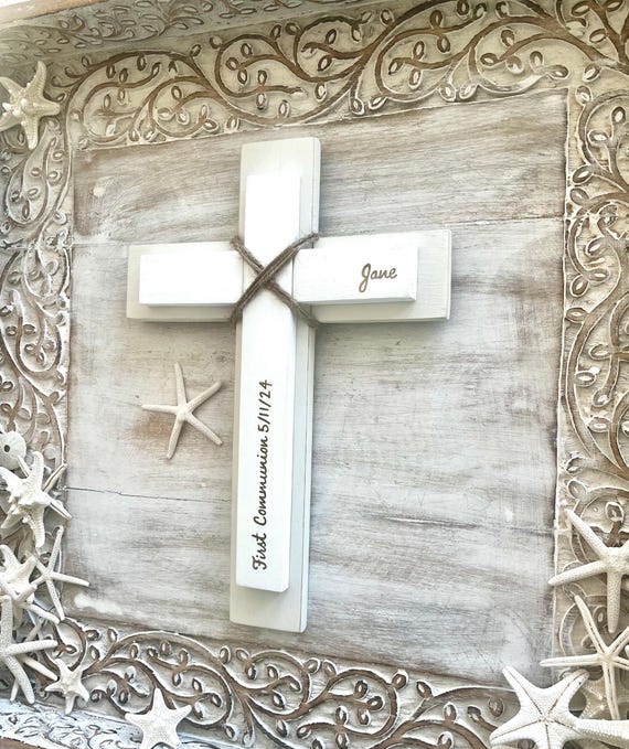 Personalized Wood Wall Cross: Baptism, First Communion, Wedding