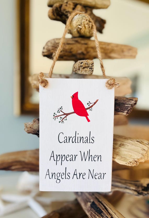 Cardinals Appear When Angels Are Near Wood Sign 5.5" x 5.5" Square ~ Farmhouse Coastal Rustic Decor ~ Love and Loss ~ Sympathy Gift
