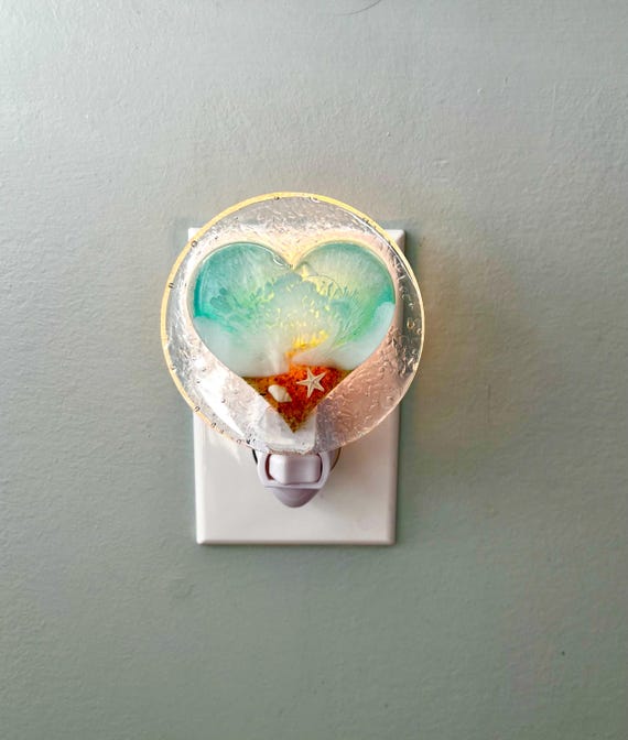 Beach Themed Night Light, Plug In Wall Night Light, Ocean Waves, Gift For Beach Lover, Beach House, Shore House, Heart Night Light, Nursery