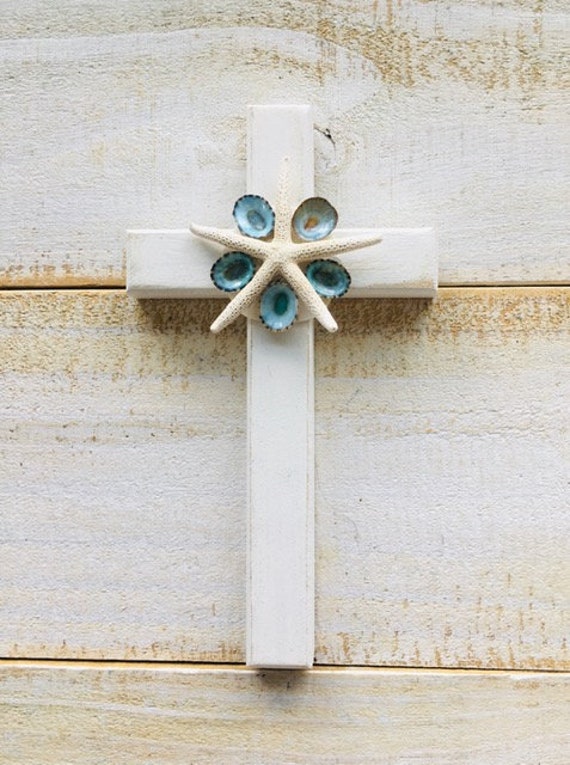 Wood Wall Shell Cross ~ Embellished Wood Baptism First Communion Gift Boy Godparent Confirmation Easter Nursery New Baby Custom Christening