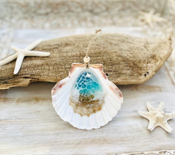 Ocean Wave Christmas Ornament: Scallop Shell Resin, Beachy, Handmade Coastal Christmas Decor, Teacher's Gift