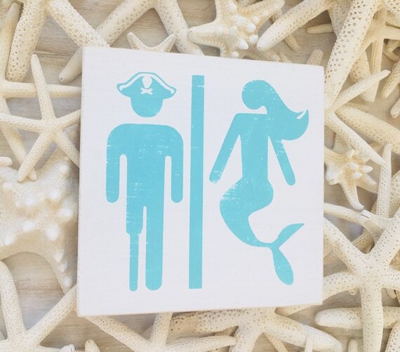 Mermaid And Pirate Bathroom Sign, Bathroom Wall Decor, Mermaid Tail, Beach House Bathroom, Guest Bathroom, Kids Bathroom