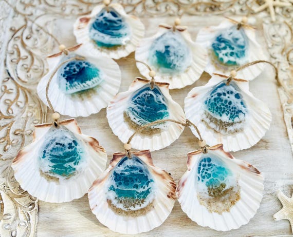 Scallop Shell Wave Ornament, Ocean Art, Coastal Christmas, Handmade Ornament, Beach, Surf, Beachy Christmas, Christmas Tree, Seashore Gift