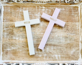 Wood Wall Cross, Personalized Custom Cross, Baptism Gift For Boy, Girl, First Holy Communion, Wood Crucifix, Confirmation, Nursery Cross Art