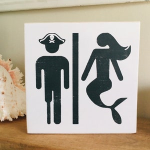 Mermaid and Pirate Bathroom Wood Sign, Beach House Bathroom, Kids Bathroom, Guest Bathroom, Nautical Bathroom Decor, Mermaid Sign, Pirate