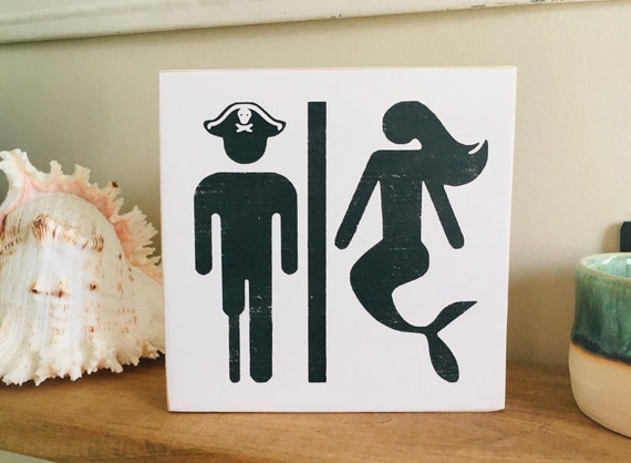 Mermaid and Pirate Bathroom Wood Sign, Beach House Bathroom, Kids Bathroom, Guest Bathroom, Nautical Bathroom Decor, Mermaid Sign, Pirate
