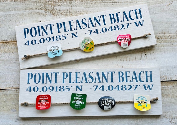 Custom Town Beach Badge Display With Coordinates, Personalized Beach Tag Holder, New Jersey Season Badge Display, Beach Tag Display, NJ