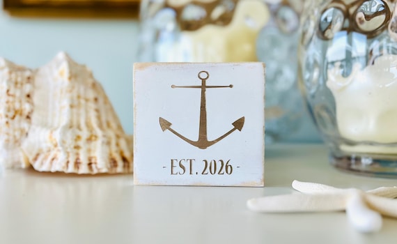 Anchor Sign With Date, Wood Sign With Established Date, Custom Sign, Engagement Gift, Wedding