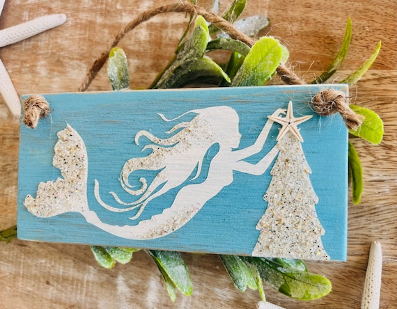 Mermaid Coastal Christmas Ornament, Mermaid Art, Holiday Ornament, Starfish, Beachy Christmas, Coastal Christmas, Mermaid Tail, Sand Art