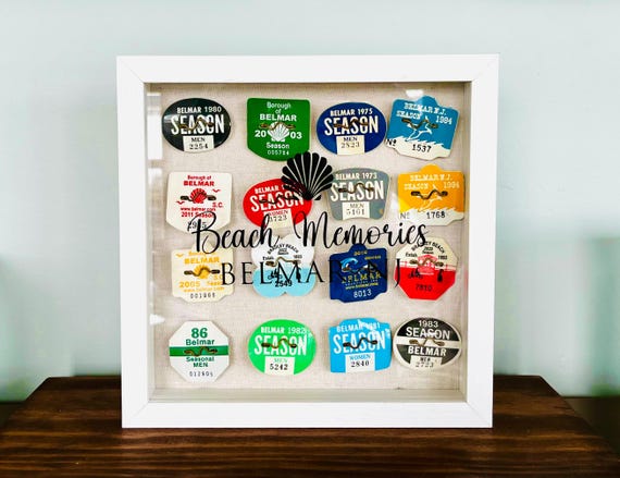 Custom Beach Badge and Beach Tag Holder, Framed Shadowbox For Beach Tag Display, Down The Jersey Shore Keepsake