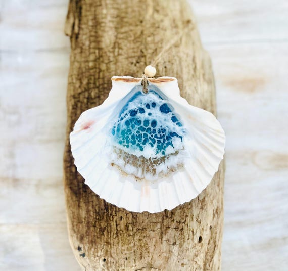 Scallop Shell Wave Ornament, Ocean Art, Coastal Christmas, Handmade Ornament, Beach, Surf, Beachy Christmas, Christmas Tree, Seashore Gift