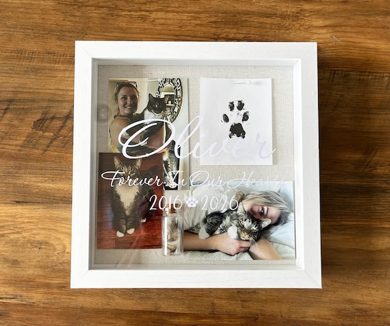 Personalized Pet Memorial Shadow Box - Dog and Cat Memories Keepsake Display, Custom Pet Name and Dates, Gift For Pet Loss