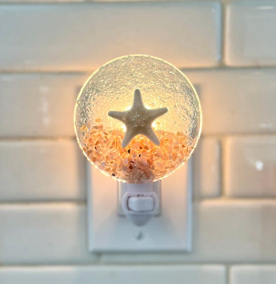 Plug In Night Light, Sea Glass Night Light, Light For Baby Nursery, Shell Night Light, Beach House Decor, Resin Light, Ocean Night Light