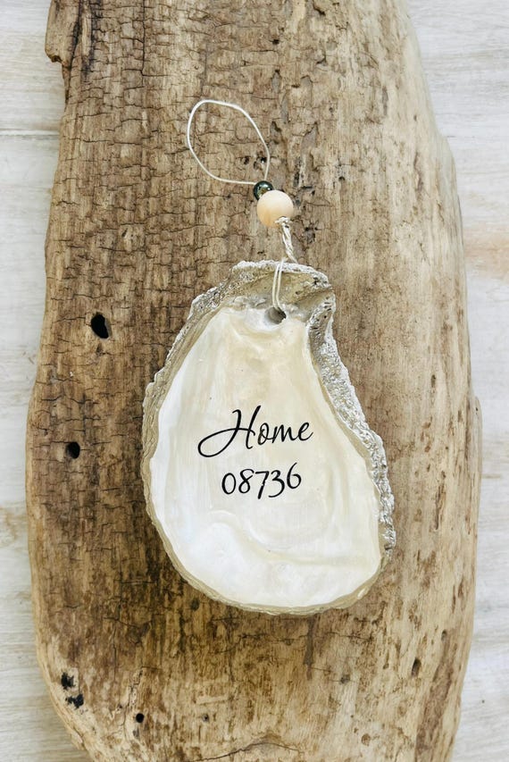 Personalized Oyster Shell Christmas Ornament With Zip Code: Coastal Holiday Decor, Gift For New Home, New Beach House, Custom Wedding Gift