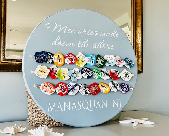 Large Round Beach Badge Holder, Season Beach Tag Display, Beach Badge Display, Tag Display Holder, Cause Down The Shore Everything's Alright