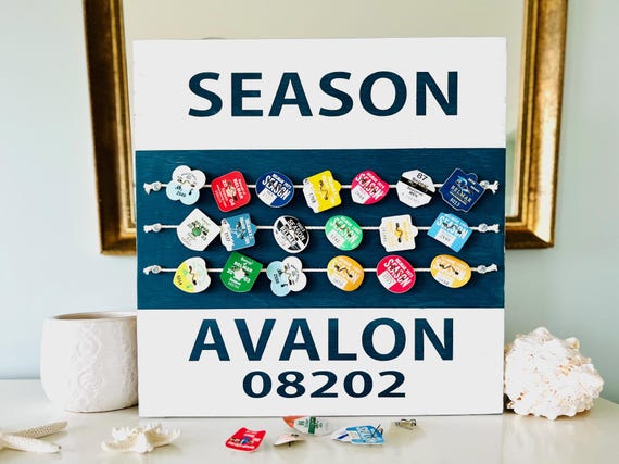 Beach Tag Display, Beach Badge Holder Sign, Jersey Shore, Beach Badge Collection, NJ Beach Towns, Down The Shore, Jersey Girl, Coastal Art