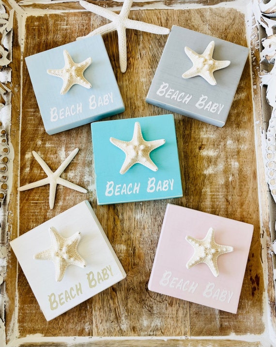 Beach Baby Wood Sign, Coastal Nursery Wall Art, Starfish Nursery Sign, Beachy Baby Shower Gift, Nautical Baby's Room Decor, Coastal Sign