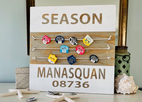 Beach Badge Holder Sign, 18" x 18" Season Badge, Jersey Shore, Beach Badge Collection, NJ Beach Towns, Beach Tag Display, Down The Shore