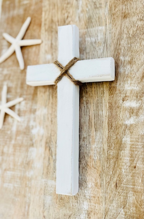 Beach House Wood Wall Cross, Baptism Cross For Boy or Girl, First Holy Communion Cross, Wedding Cross, Confirmation Cross, Nursery Wall Art