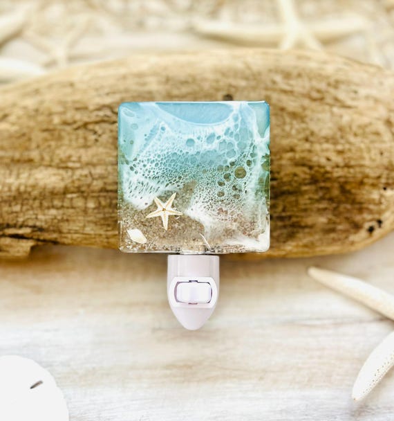 Coastal Resin Night Light: Beach Wave with Shells & Starfish