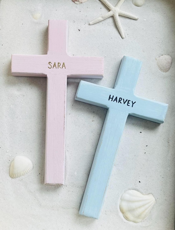 Customized Wood Wall Cross, Personalized Custom Baptism Cross, First Holy Communion Gift Boy, Baby Crucifix, Nursery Cross, Baby Shower Gift