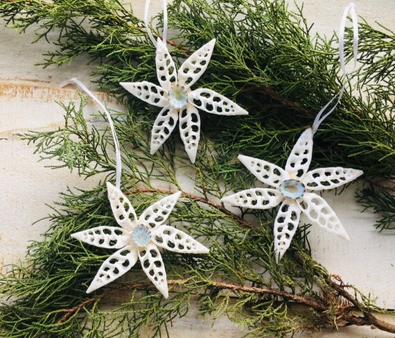 Shell Ornaments Set of 3 ~ Christmas Holiday Ornament ~ Starfish Tree Coastal Home Decor  ~ Down The Shore ~ Hanukkah ~ Coastal Christmas