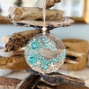 Coastal Christmas Ornament: Aqua Wave Resin Art Suncatcher