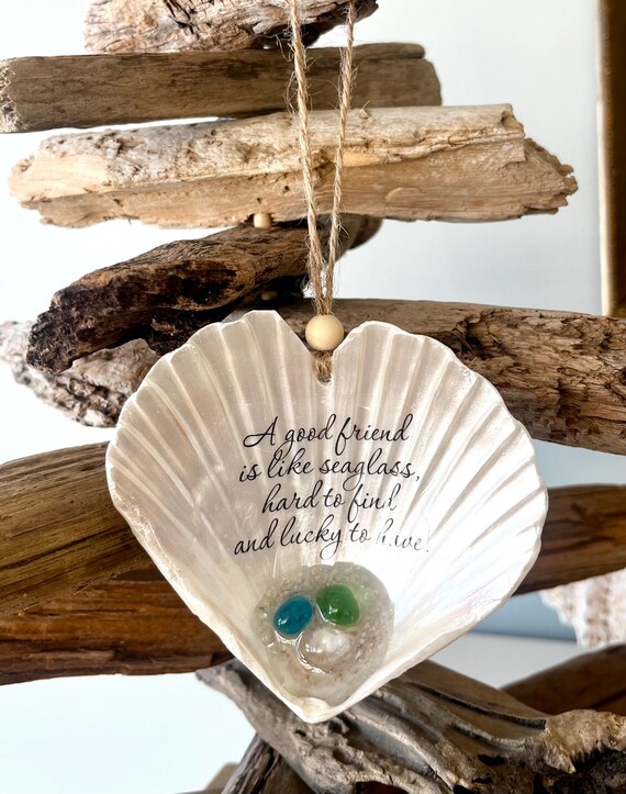 Gift For A Friend, Shell Ornament, Handmade Ornament, Gift Exchange, Scallop Heart Shell Ornament, Gift For Her, Friendship