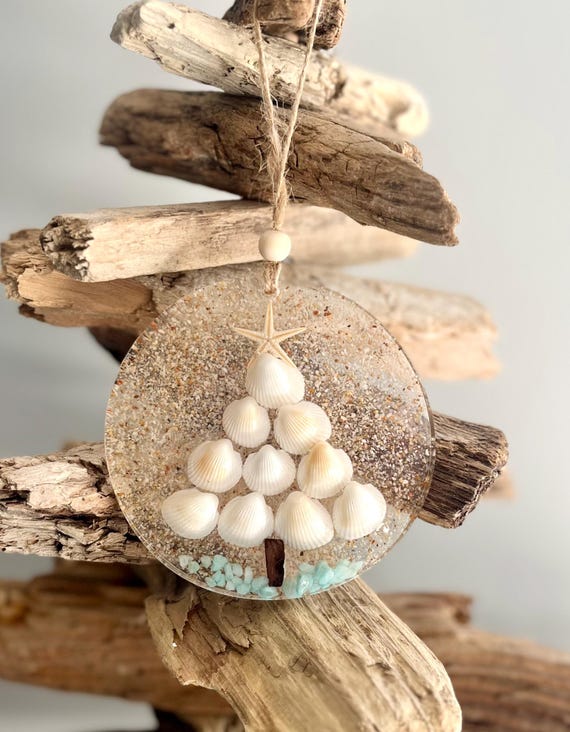 Handmade Shell Christmas Tree Ornament, Sand, Shells, Starfish, Coastal Christmas, Holiday Decor