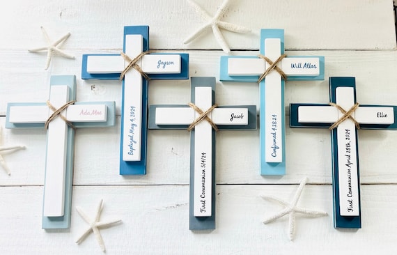 First Holy Communion Cross, Christening Cross, Custom Baptism Gift, Wood Wall Cross, Personalized With Name and Occasion, Confirmation Gift