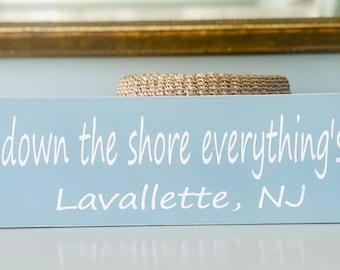 Porque en la costa todo está bien, letrero de madera personalizado de un pueblo playero, letra de Bruce Springsteen, New Jersey Shore, letra de Jersey Girl