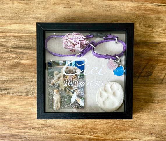 Personalized Pet Memorial Shadow Box – Custom Name, Dates Keepsake Display