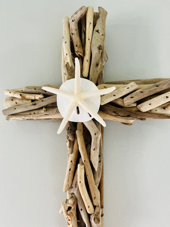 Driftwood Cross, Wall Cross, Shell Cross, Confirmation Gift, Baptism Gift For Boy, Girl, Beach Nursery, First Communion, Godparent, Coastal