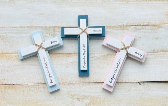 Wood Wall Cross, Cross For Nursery, Baptism Gift For Boy, Personalized, Custom, First Communion Gift, Confirmation, Bless This Home Cross