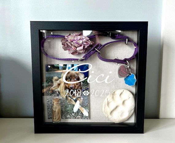 Personalized Pet Memorial Shadow Box - Dog/Cat Memories Keepsake Display, Custom Pet Name and Dates, Pet Ashes Memorial Box
