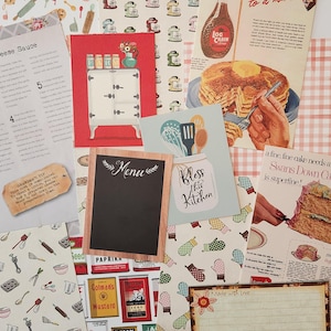 Kitchen themed junk journal kit, recipe book, cookbook, kitchen ephemera, cooking journal, mystery bag