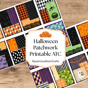 Halloween-lapptäcke utskrivbart ATC, Halloween-dagbokskort digital nedladdning