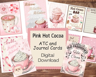 Pink Hot Cocoa ATC Journal Cards: Winter Christmas Ephemera (Digital Download)