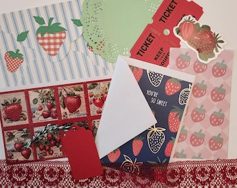 Strawberry junk journal mystery kit, strawberry ephemera