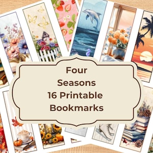 Four Seasons printable bookmarks, 16 bookmarks digital download, Book club, book lover gifts