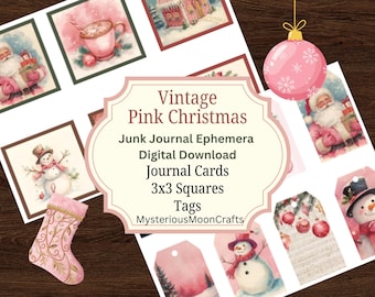 Vintage Weihnachten in Rosa, Rot, Grün, Gelb, Rot, Gelb, Blau, Grün