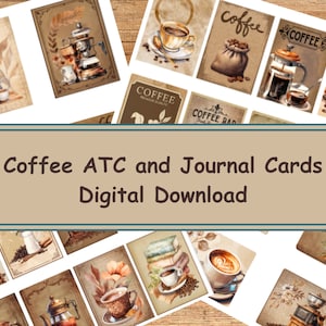 Cartões de ATC e diário de café, itens de diário de lixo de café, arte de café, download digital