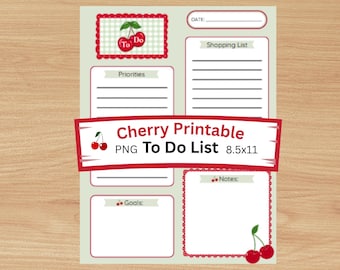 Cherry To-Do List Printable, 8.5x11 Planner (Digital Download)