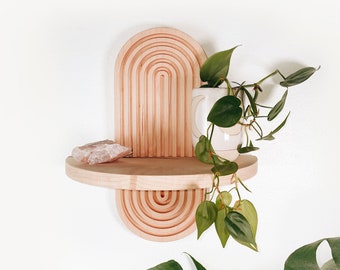 Archer Mini - Maple - Mid Century Modern Wall-Mounted Shelf - Boho & Art Deco floating shelf for vanity, plants, catchall - 4 Wood Options