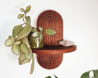 Archer Mini - Mahogany - Mid Century Modern Wall-Mounted Shelf - Boho & Art Deco floating shelf - vanity, plants, catchall - 4 Wood Options