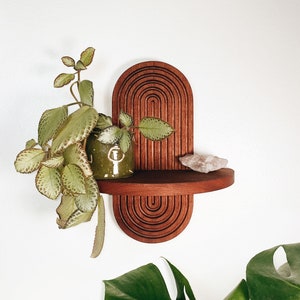 Archer Mini Mahogany Mid Century Modern Wall-Mounted Shelf Boho & Art Deco floating shelf vanity, plants, catchall 4 Wood Options image 1