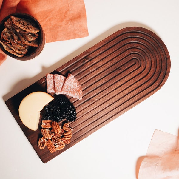 Rainbow Arch Serving Board - Walnut - Large bread cutting board - cheese & charcuterie platter - appetizer tray - wedding housewarming gift